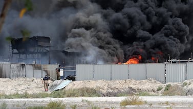 A fire broke out in Jebel Ali on Monday afternoon. Pawan Singh / The National