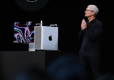 SAN JOSE, CALIFORNIA - JUNE 03: Apple CEO Tim Cook announces the new Mac Pro as he delivers the keynote address during the 2019 Apple Worldwide Developer Conference (WWDC) at the San Jose Convention Center on June 03, 2019 in San Jose, California. The WWDC runs through June 7. (Photo by Justin Sullivan/Getty Images)