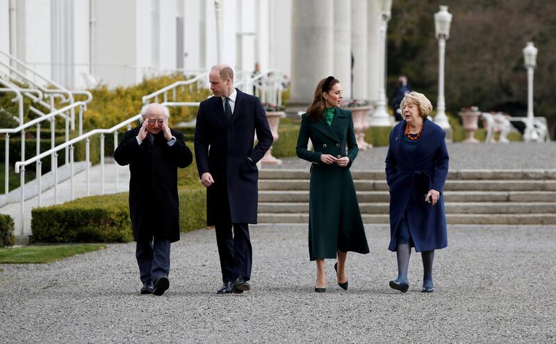 The Duke and Duchess of Cambridge meet with Ireland's President Michael D Higgins and his wife, Sabina, at the official presidential residence Aras an Uachtarain in Dublin. Reuters
