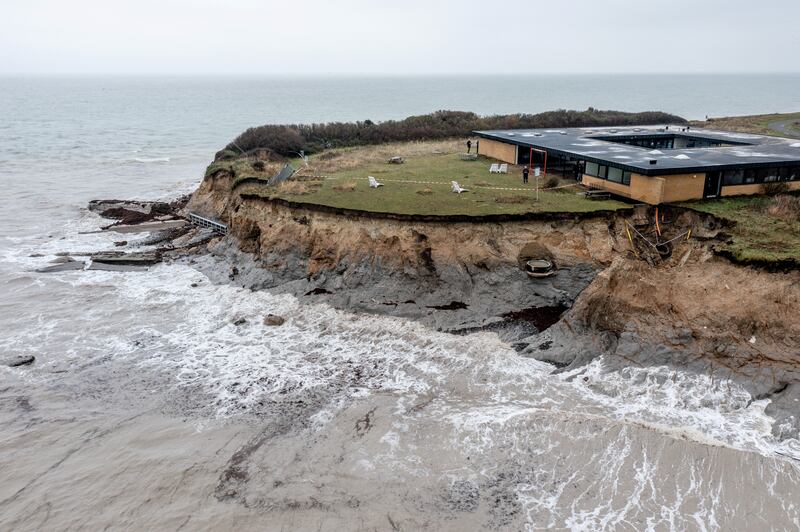 A collapsed cliff at the Gedser Odde Marine Station in the aftermath of strong winds and severe weather in Gedser, southern Denmark. Reuters