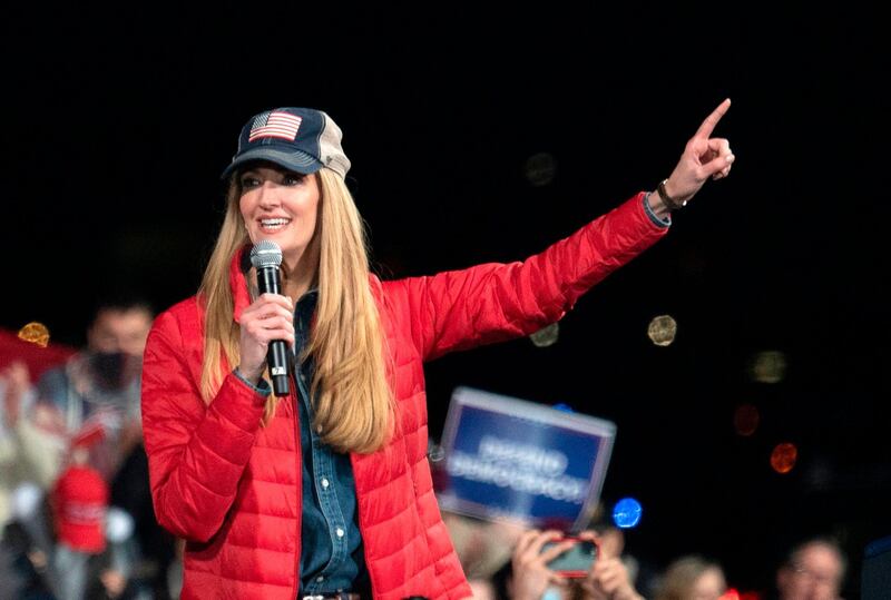 Georgia Republican Senator Kelly Loeffler speaks during a rally with US President Donald Trump to support Republican Senate candidates at Valdosta Regional Airport in Valdosta, Georgia.  AFP