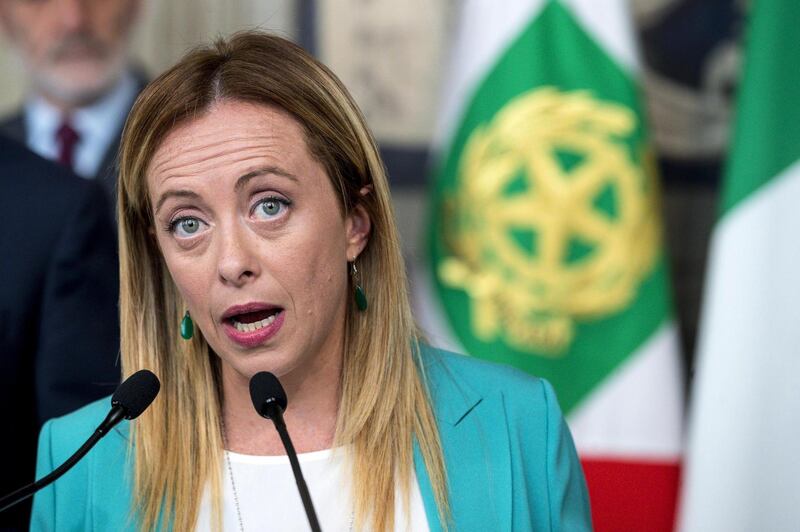 epa07785304 President of the Brothers of Italy party (Fratelli d'Italia, FdI) Giorgia Meloni addresses the media after a meeting with Italian President Mattarella for the first round of formal political consultations, at Quirinale Palace in Rome, Italy, 22 August 2019, following the resignation of Prime Minister Giuseppe Conte. 'Elections are now the only possible outcome, respectful of Italy, its interests, its people and the Constitution,' Meloni said.  EPA/ANGELO CARCONI