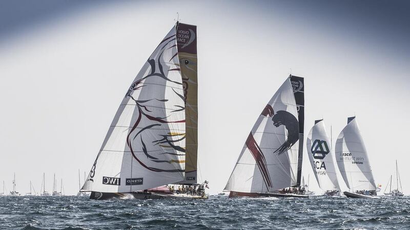 Volvo Ocean Race vessels gather for last Saturday's in-port race. Cortesy VOR