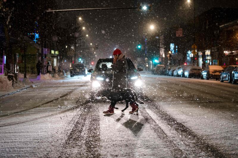 Snowy conditions in the Mile End borough of Montreal, in  Quebec, eastern Canada, as a winter storm caused travel chaos in the region. AFP