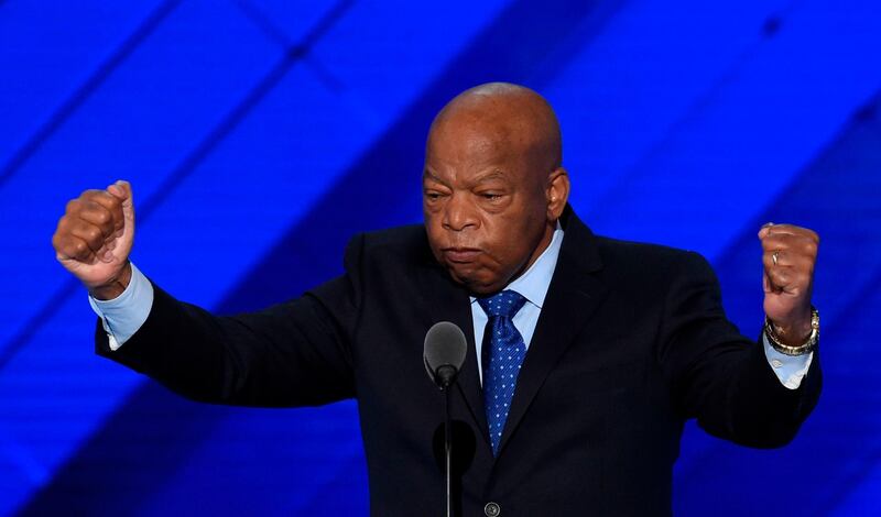 US Representative John Lewis gestures during Day 2 of the Democratic National Convention at the Wells Fargo Center on on July 26, 2016, in Philadelphia, Pennsylvania. AFP