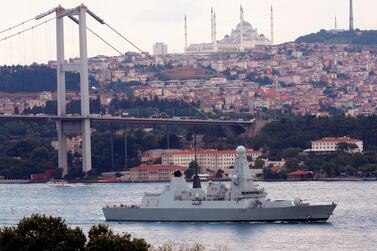 British Royal Navy destroyer HMS Duncan (D37) sails in the Bosphorus, on its way to the Mediterranean Sea, in Istanbul, Turkey, July 12, 2019. REUTERS