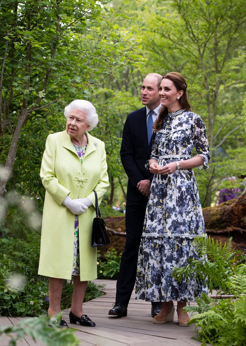 Queen Elizabeth visits the RHS Chelsea Flower Show with Prince William and Catherine in May 2019