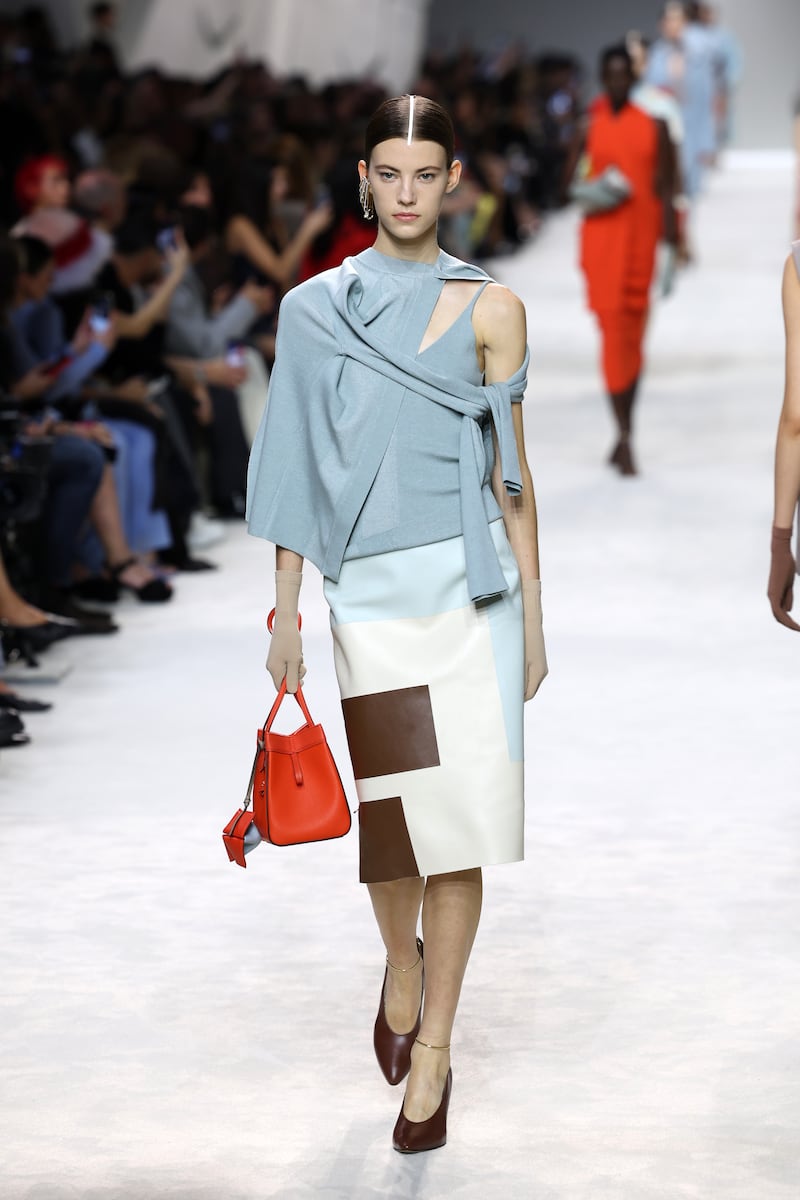Pastels appeared on the Fendi runway as blocks of colour. Getty Images