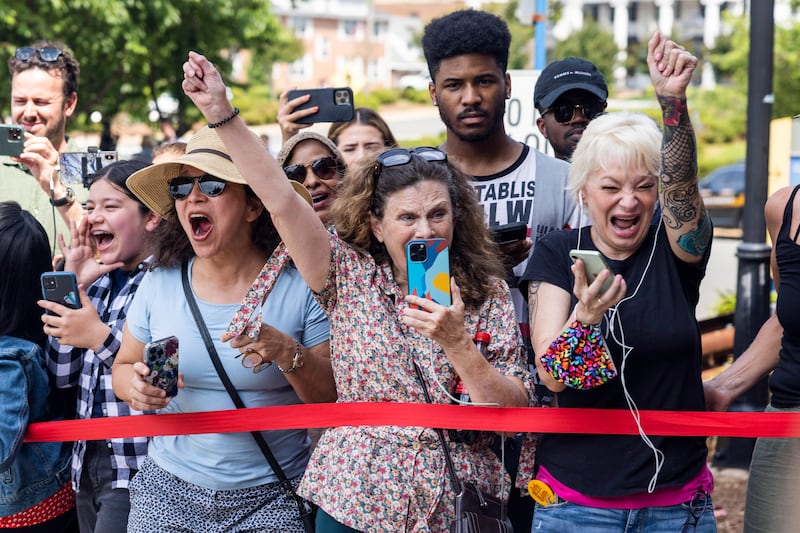 Fans of Depp react to the verdict outside the Fairfax County Circuit Courthouse. EPA