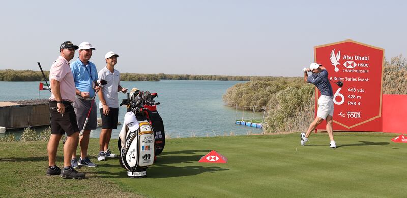 Rory McIlroy tees off during a practice round ahead of the Abu Dhabi HSBC Championship at Yas Links Golf Course. Getty