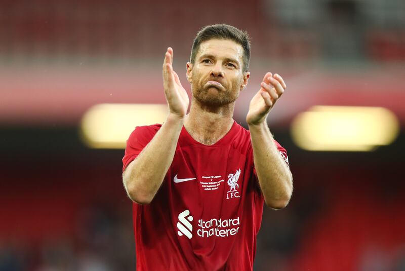 Liverpool's Xabi Alonso applauds the fans following the Legends match at Anfield. PA