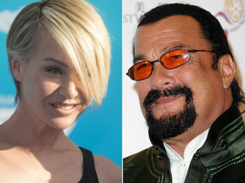 (COMBO) This combination of pictures created on November 9, 2017 shows actress Portia de Rossi attending the Disney premiere of "Finding Dory" at El Capitan Theater in Hollywood, California, on June 8, 2016 and actor Steven Seagal attending 2014 Chinese American Film Festival Opening Night Ceremony at Pasadena Civic Auditorium on November 4, 2014 in Pasadena, California.   
US action movie actor Steven Seagal was the latest Hollywood man to face mounting allegations of sexual harassment on November 9, 2017, following the downfall of Harvey Weinstein and Kevin Spacey.Portia de Rossi, the former Ally McBeal actress and wife of chat queen Ellen DeGeneres, accused the former martial arts expert and blues musician over an undated audition for a Seagal movie in his office."He told me how important it was to have chemistry off-screen as he sat me down and unzipped his leather pants," de Rossi tweeted late Wednesday.
 / AFP PHOTO / AFP PHOTO AND GETTY IMAGES NORTH AMERICA / Valerie MACON