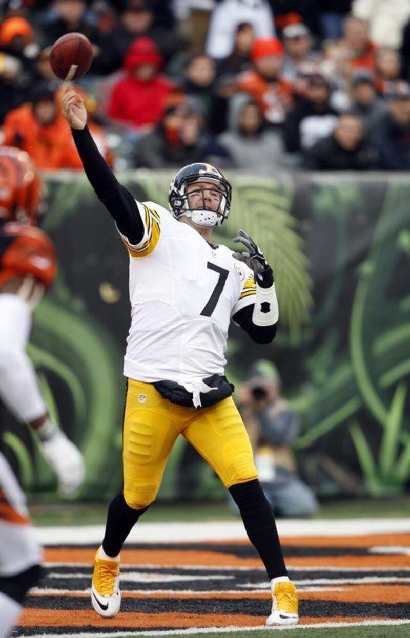 Pittsburgh Steelers quarterback Ben Roethlisberger throws a 94-yard touchdown pass in his team's win over the Cincinnati Bengals in the NFL on Sunday. Frank Victores / AP / December 7, 2014 