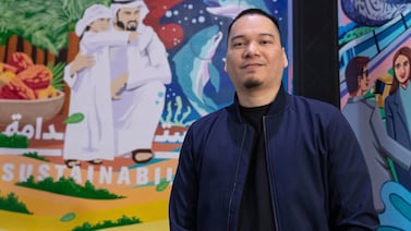 Artist Jayson Soberon has won the sixth Waterfront Mural prize winner for his artwork titled Sustainability. Photo: Antonie Robertson/The National