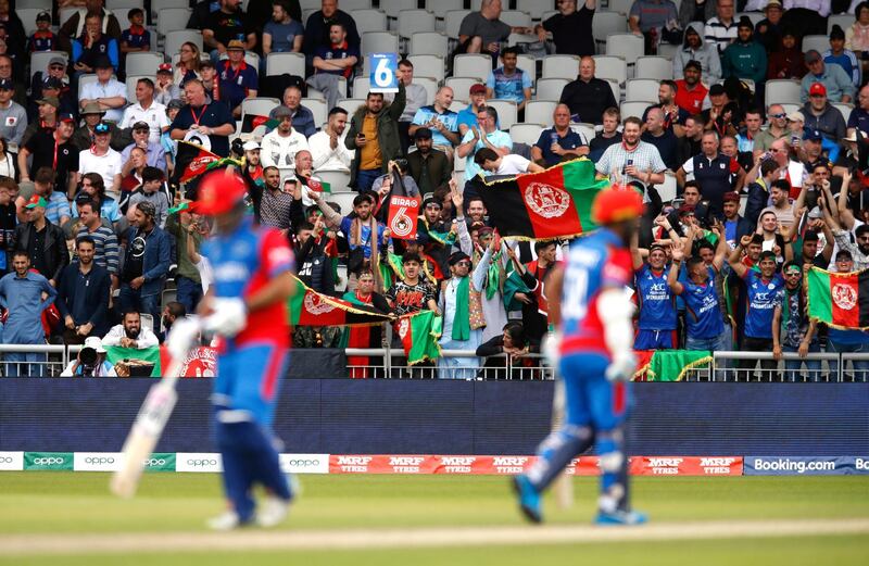 Afghanistan fans during the ICC Cricket World Cup group stage match at Old Trafford, Manchester. PRESS ASSOCIATION Photo. Picture date: Tuesday June 18, 2019. See PA story CRICKET England. Photo credit should read: Martin Rickett/PA Wire. RESTRICTIONS: Editorial use only. No commercial use. Still image use only.