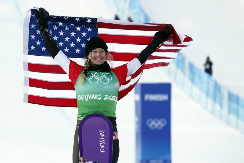 Lindsey Jacobellis of Team USA won the women's snowboard cross gold at the Beijing 2022 Winter Olympics in Zhangjiakou on Wednesday, February 9, 2022. Getty