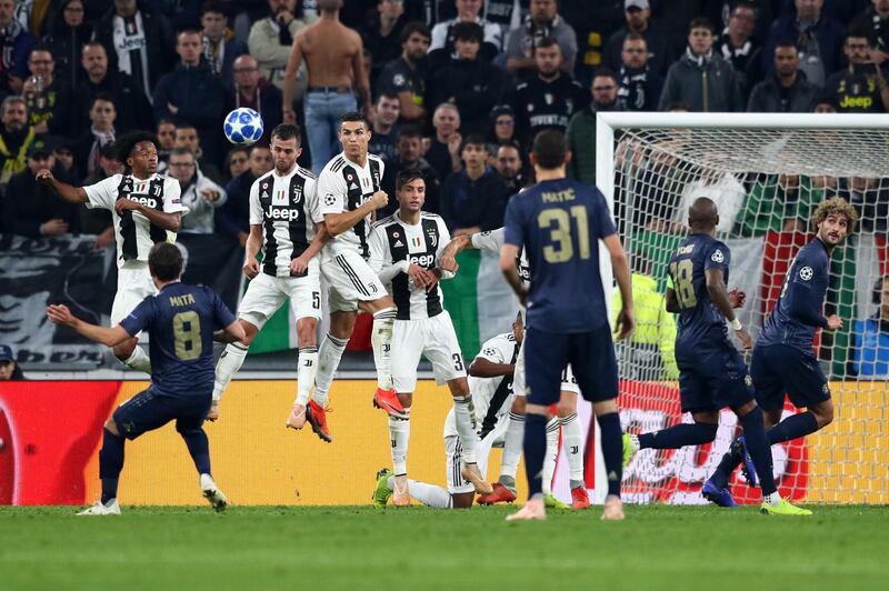 TURIN, ITALY - NOVEMBER 07: Juan Mata of Manchester United scores his team's first goal during the UEFA Champions League Group H match between Juventus and Manchester United at Juventus Stadium on November 7, 2018 in Turin, Italy.  (Photo by Michael Steele/Getty Images)