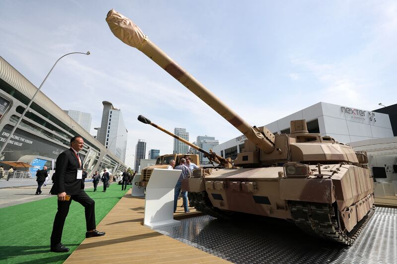 The Leclerc main battle tank at the Nexter stand at Idex 2023 in Abu Dhabi. Chris Whiteoak / The National
