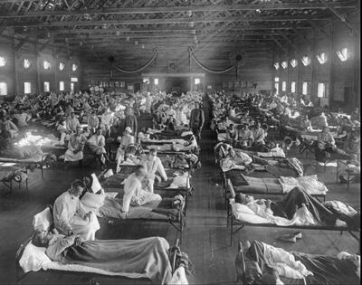 Influenza victims crowd into an emergency hospital near Fort Riley, Kansas in this 1918 file photo. The 1918 Spanish flu pandemic killed at least 20 million people worldwide and officials say that if the next pandemic resemblers the birdlike 1918 Spanish flu, to 1.9 million Americans could die. (AP Photo/National Museum of Health) *** Local Caption ***  AP051008027438.jpg