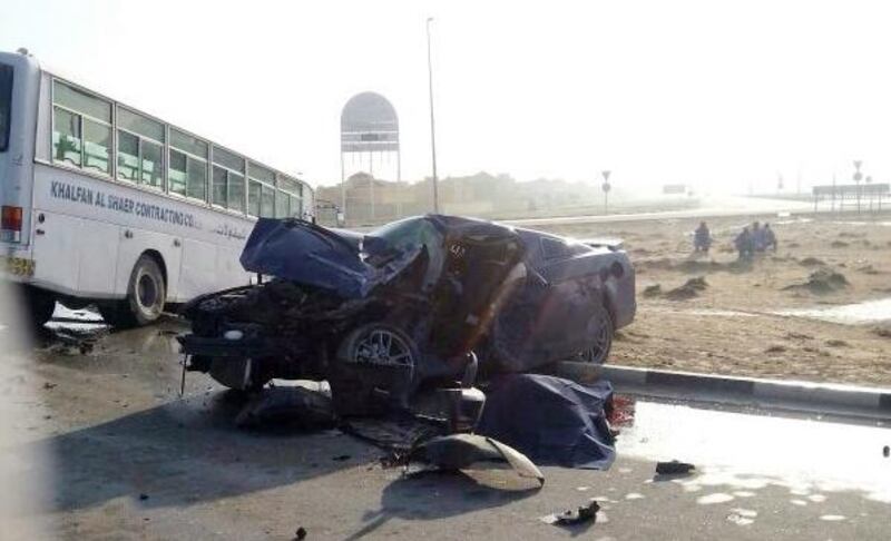 The accident happened on a roundabout in the Al Barsha area at 6.30am on Thursday. Courtesy Dubai Police / March 27