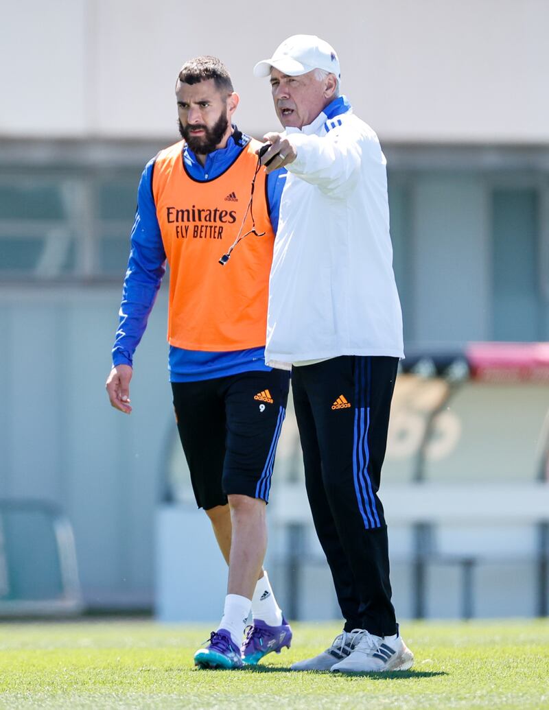 Karim Benzema and manager Carlo Ancelotti.