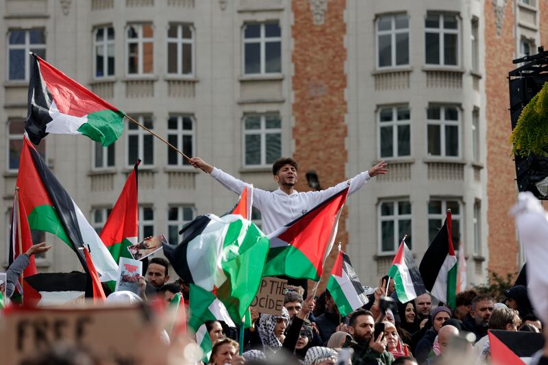 More than 12,000 people attended the pro-Palestinian protest outside EU offices. AP