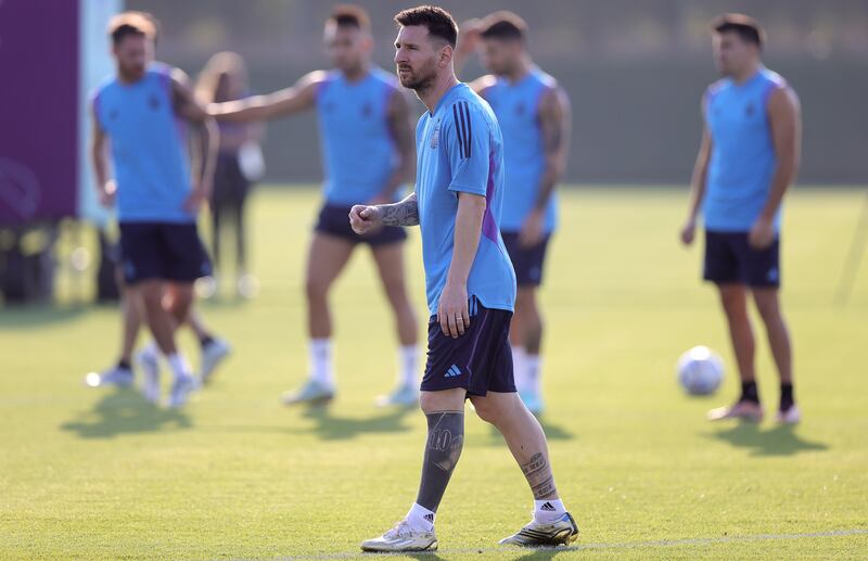 Argentina captain Lionel Messi in action during training. EPA