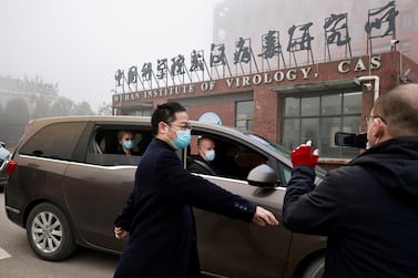 Peter Daszak and Thea Fischer, members of the World Health Organisation team tasked with investigating the origins of the coronavirus, arrive at Wuhan Institute of Virology in Wuhan, Hubei province, China on February 3.Thomas Peter / Reuters