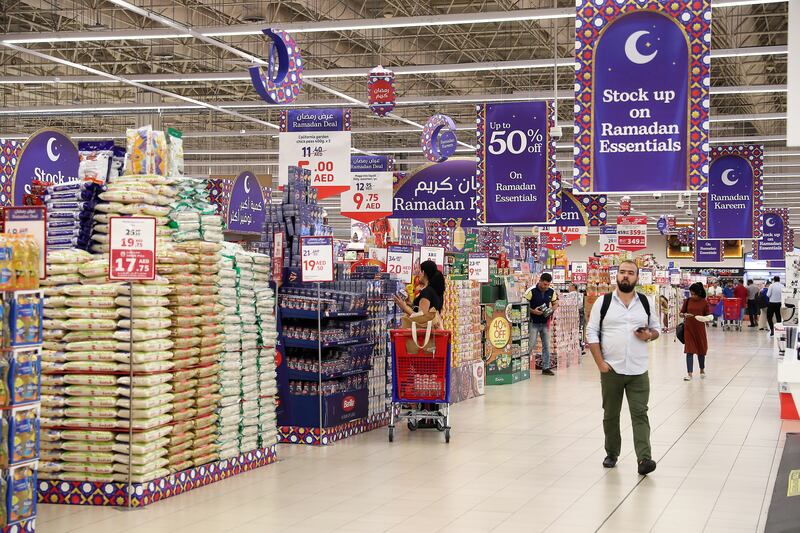 The Ramadan discount counter at Carrefour at Ibn Battuta mall in Dubai. Pawan Singh / The National 