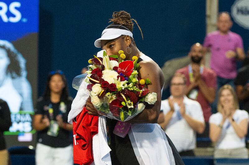 Serena Williams of the US wipes away tears. EPA