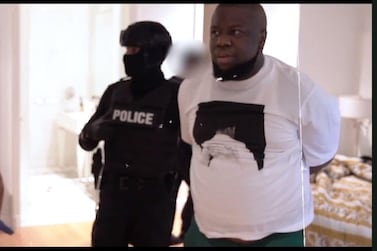 Footage from a polive video shows Hushpuppi being arrested at a luxury villa in Dubai. Courtesy: Dubai Police / Dubai Media Office