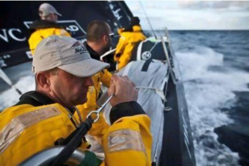 Skipper Ian Walker looks out over the rail, onboard Abu Dhabi Ocean Racing, during leg 6 of the Volvo Ocean Race. Nick Dana / Abu Dhabi Ocean Racing / Volvo Ocean Race