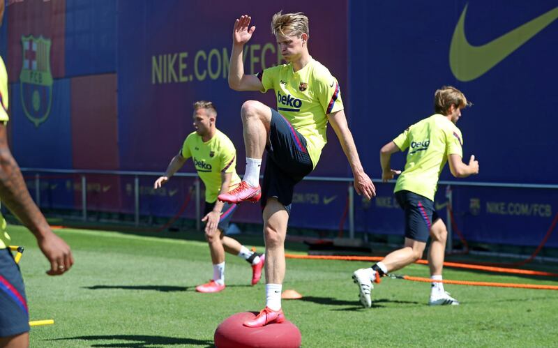 Frenkie De Jong during a training session at Ciutat Esportiva Joan Gamper. Getty Images