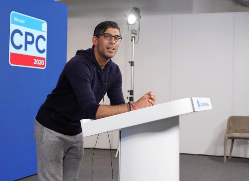 Rishi Sunak  in an image posted on his instagram account, rehearsing ahead of the Conservative Party Conference. Mr Sunak says a second lockdown has the potential to cripple both the economy and society. Getty Images