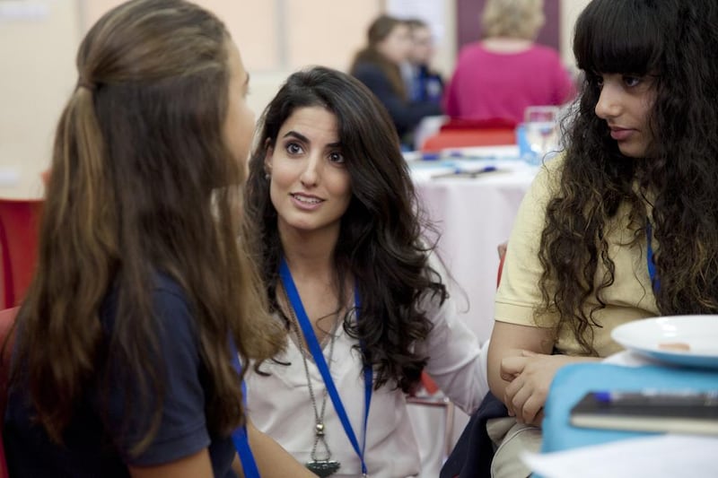 Dr Nayla Daou discusses ways to deal with bullying with students at Monday’s anti-bullying conference. Anna Nielsen for The National