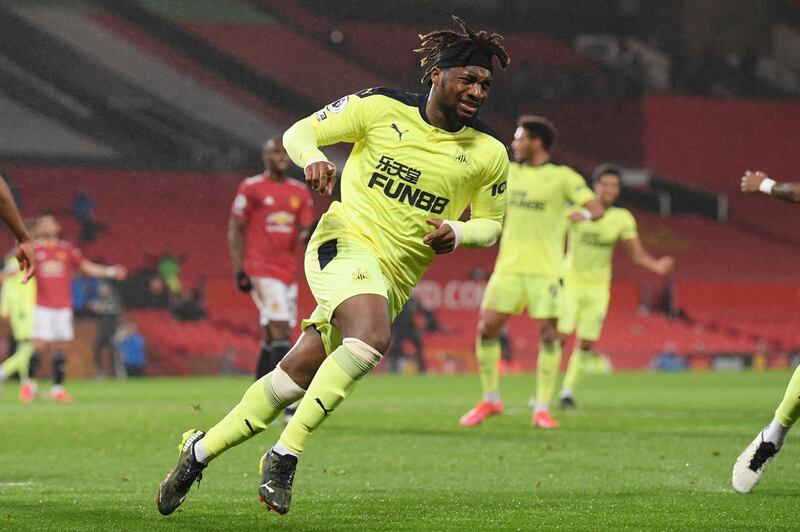 Newcastle's Allan Saint-Maximin after scoring at Old Trafford. AP