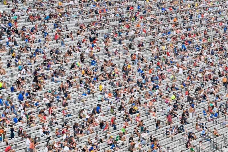 Socially distanced Nascar fans watch the Foxwoods Resort Casino 301 at the New Hampshire Motor Speedway. USA TODAY Sports