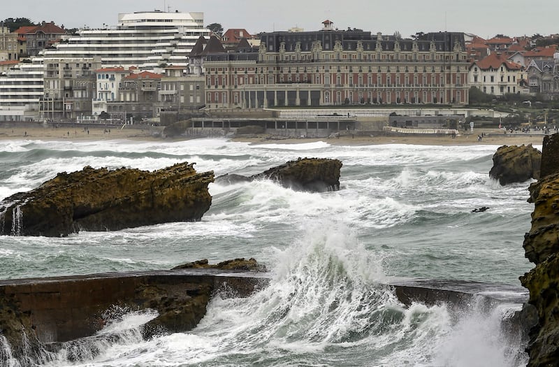 Waves crash on the shores of Biarritz in south-western France. AFP