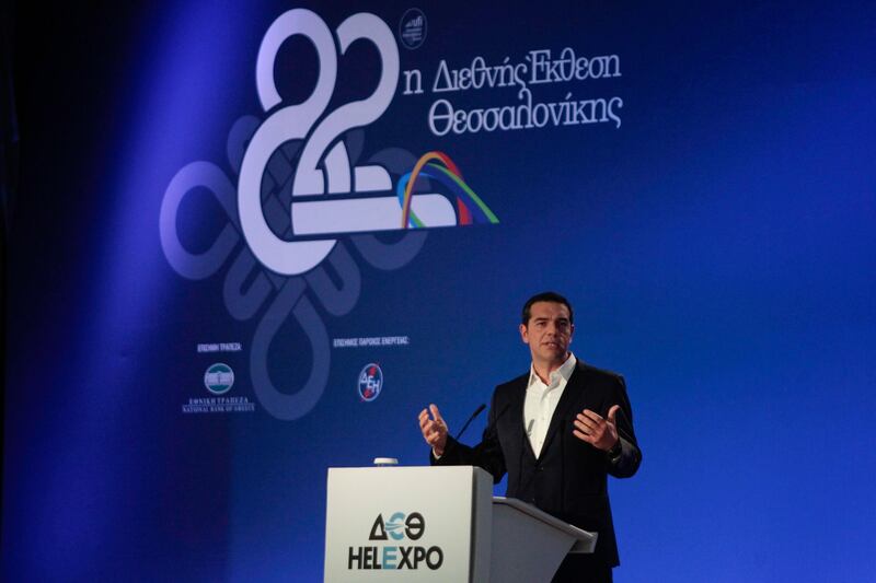 Greek Prime Minister Alexis Tsipras delivers a speech during the opening of the annual International Trade Fair of Thessaloniki, in Thessaloniki, Greece, September 9, 2017. REUTERS/Alexandros Avramidis