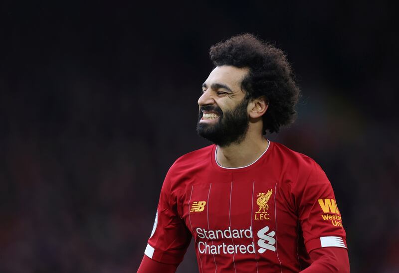 FILE PHOTO: Soccer Football - Premier League - Liverpool v Southampton - Anfield, Liverpool, Britain - February 1, 2020  Liverpool's Mohamed Salah reacts  Action Images via Reuters/Carl Recine  EDITORIAL USE ONLY. No use with unauthorized audio, video, data, fixture lists, club/league logos or "live" services. Online in-match use limited to 75 images, no video emulation. No use in betting, games or single club/league/player publications.  Please contact your account representative for further details./File Photo