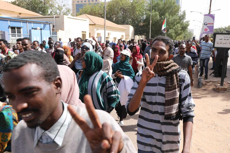 epa08211681 Sudanese protesters chant slogans during a demonstration in Khartoum, Sudan, 11 February 2020. According to media reports, people marched in Khartoum to urge the government to appoint civilian governors and form a transitional authority.  EPA/MARWAN ALI