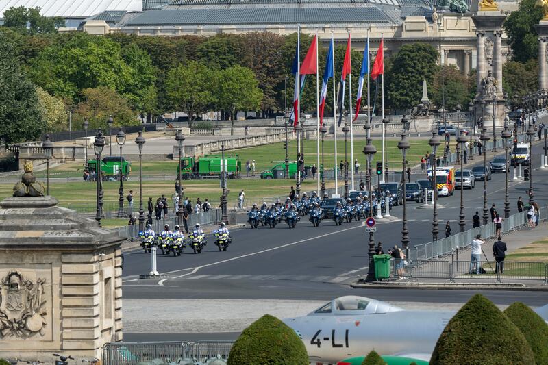 Emirati flags adorned the streets around Elysee and Luxembourg palaces. Photo: Presidential Court