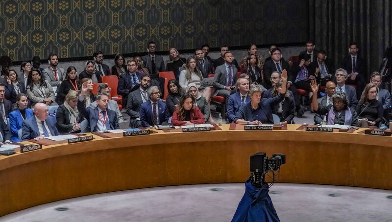 The UN Security Council votes on the US draft resolution on the Israel-Gaza conflict. AP