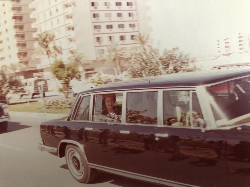 <p>British monarch Queen Elizabeth 2 on a visit to Abu Dhabi in 1979. This was taken on Airport Road. Courtesy David Pryce</p>
