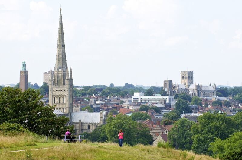 Norwich Cathedral is a staggering example of mainly Noram architecture and has dominated the skyline for over 900 years. Mark Bullimore / REX Shutterstock 