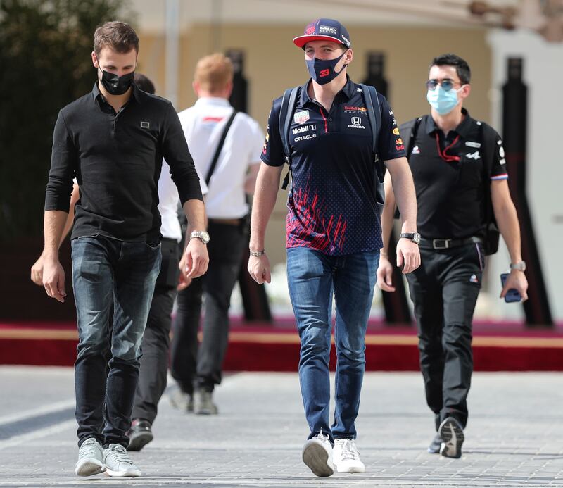 Red Bull driver Max Verstappen of the Netherlands arrives at the Yas Marina racetrack in Abu Dhabi. AP Photo
