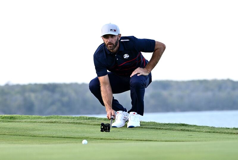 Team USA's Dustin Johnson on the sixteenth hole during the Afternoon Four-Ball session on day one of the 43rd Ryder Cup. Reuters