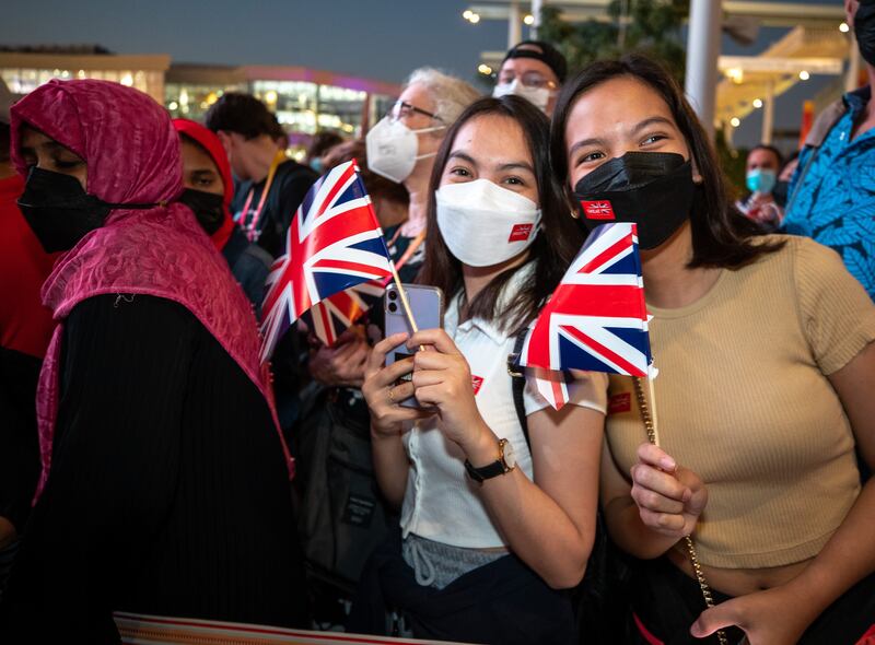 Visitors outside the UK Pavilion at Expo 2020 Dubai. Victor Besa / The National