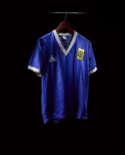 The shirt worn by Maradona during Argentina's quarter-final match against England in the 1986 Fifa World Cup. Photo: Sotheby's