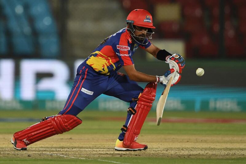 Karachi Kings Babar Azam plays a shot during the Pakistan Super League (PSL) T20 cricket match between Karachi Kings and Quetta Gladiators at the National Stadium in Karachi on March 15, 2020. (Photo by Asif HASSAN / AFP)